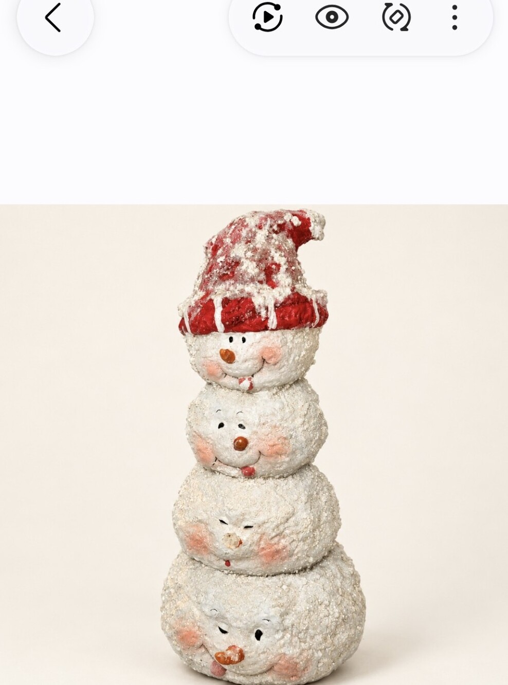 Unique vintage whimsical stacked snowmen flocked 10 inch